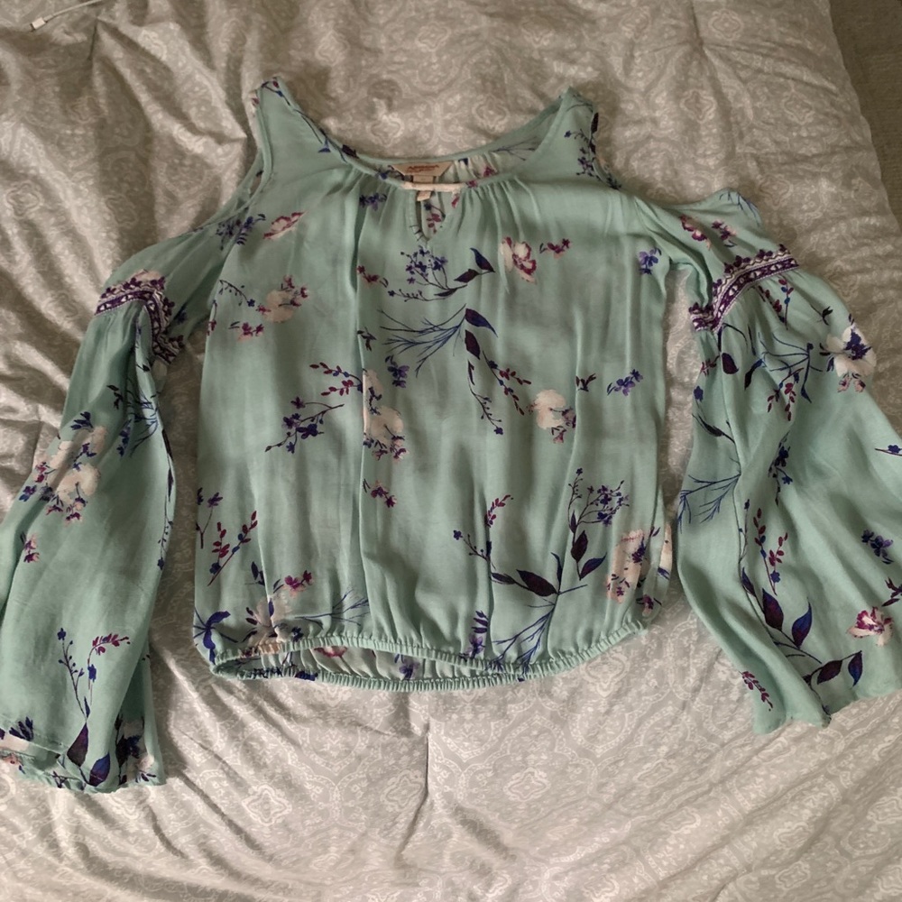 Teal shoulder- cut long sleeve